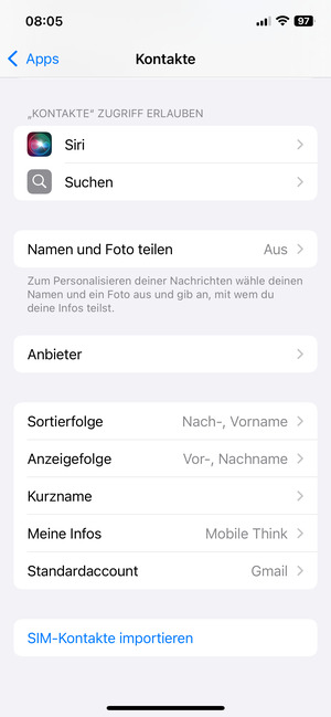 Scrollen Sie und wählen Sie SIM-Kontakte importieren