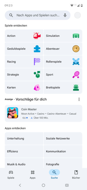 Wählen Sie die Suchleiste