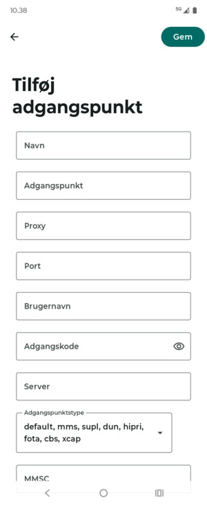 Indtast internet-oplysninger