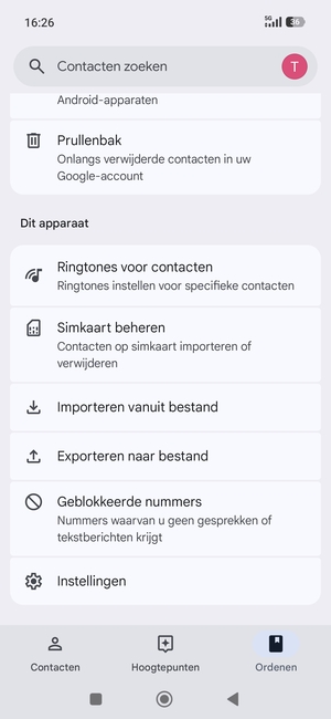 Scroll naar en selecteer Simkaart beheren
