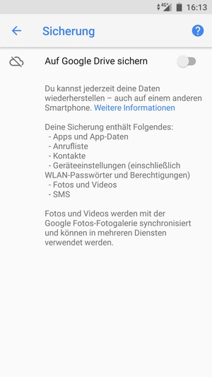 Schalten Sie Auf Google Drive sichern ein