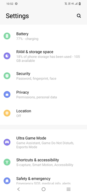Scroll to and select Security
