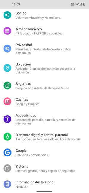 Desplácese y seleccione Seguridad