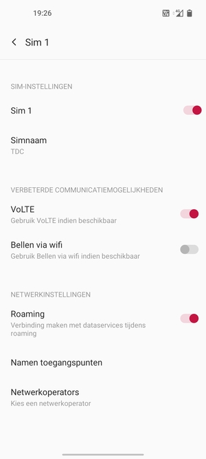Schakel Roaming in of uit