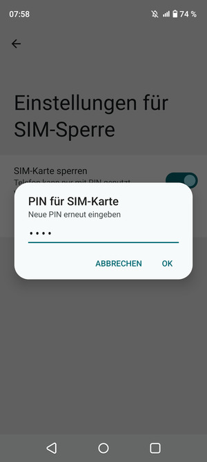 Bestätigen Sie Ihre neue PIN der SIM-Karte und wählen Sie OK