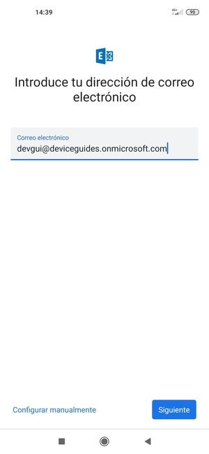 Introduzca su Dirección de correo electrónico y seleccione Configurar manualmente