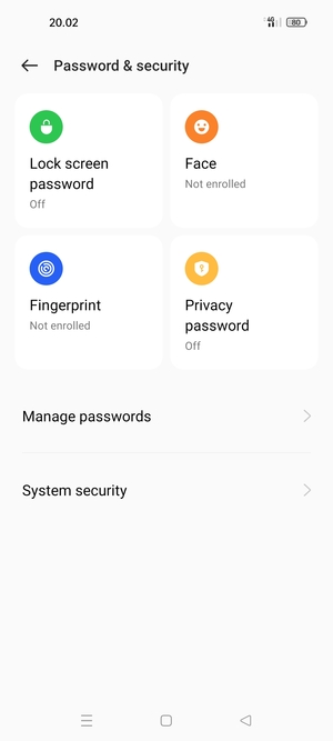 To activate your screen lock, go to the Password & security menu and select Lock screen password