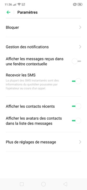 Sélectionnez Plus de réglages de message