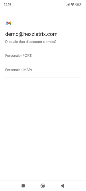 Seleziona Personale (POP3) o Personale (IMAP)