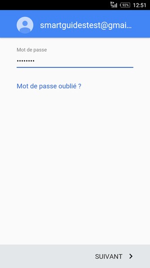 Saisissez votre mot de passe et sélectionnez SUIVANT