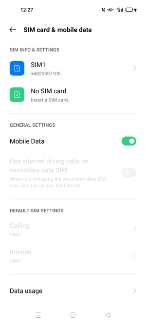 Select SIM1 or SIM2