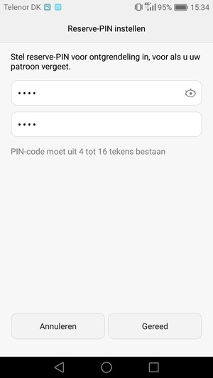 Voer uw Reserve-PIN tweemaal in en selecteer Gereed