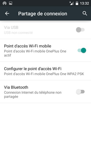 Votre téléphone est maintenant configuré pour être utilisé comme modem