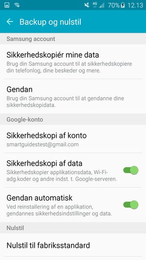 Aktiver Sikkerhedskopi af konto og vælg Sikkerhedskopi af konto