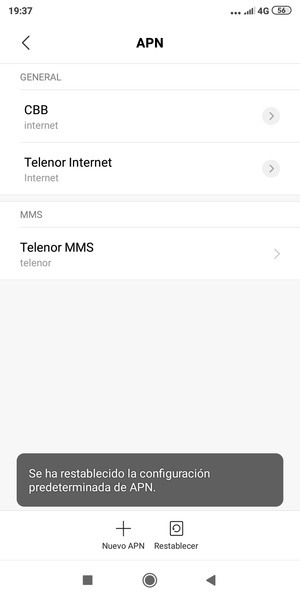 El teléfono se reiniciará con la configuración predeterminada de Internet y MMS