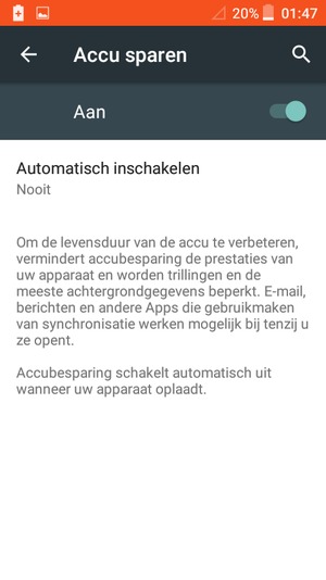 Schakel Accu sparen in