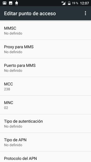 Desplácese hacia abajo e introduzca la información MMS