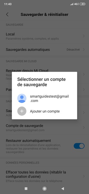 Sélectionnez votre compte de sauvegarde
