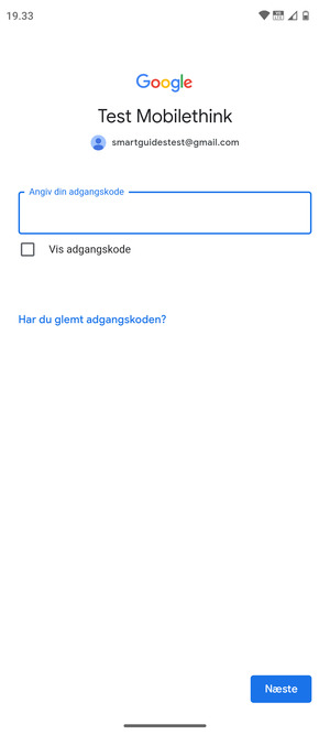 Indtast din adgangskode og vælg Næste