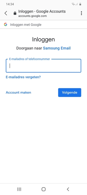 Voer uw Gmail adres in en selecteer Volgende