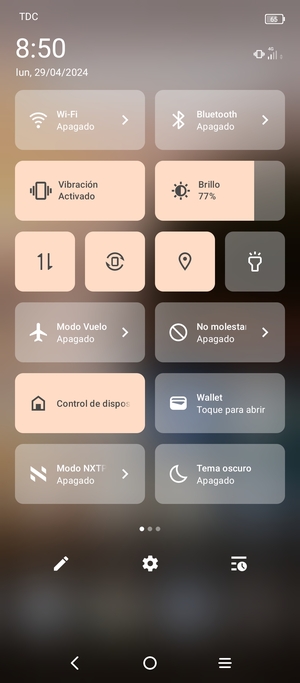 Seleccione Vibración para cambiar al modo silencio