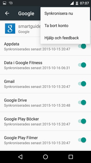 Välj Synkronisera nu