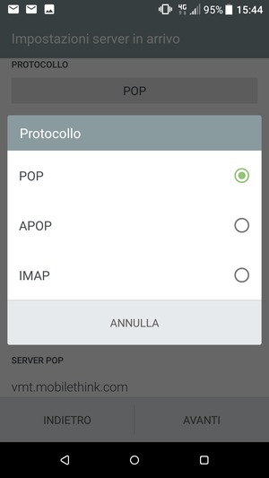 Seleziona POP o IMAP