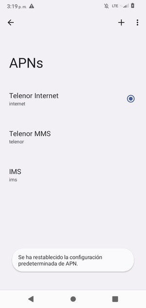 El teléfono se reiniciará con la configuración predeterminada de Internet y MMS
