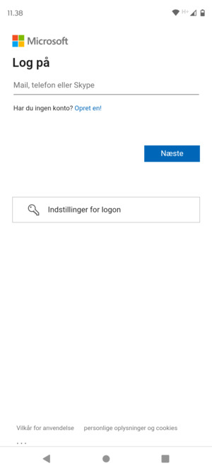Indtast din e-mailadresse og vælg Næste