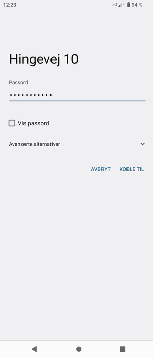Skriv inn Wi-Fi-passord og velg KOBLE TIL