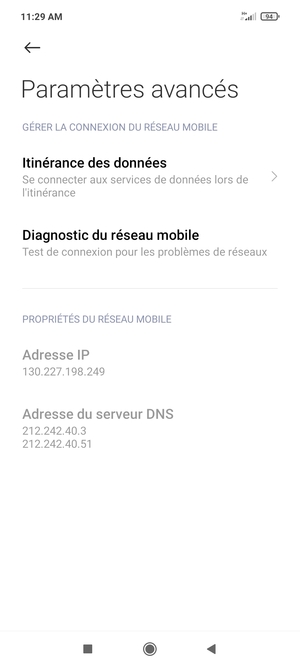 Sélectionnez Itinérance des données