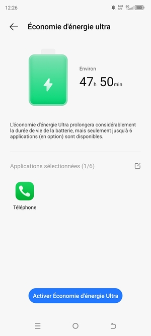 Sélectionnez Activer Économie d'énergie Ultra