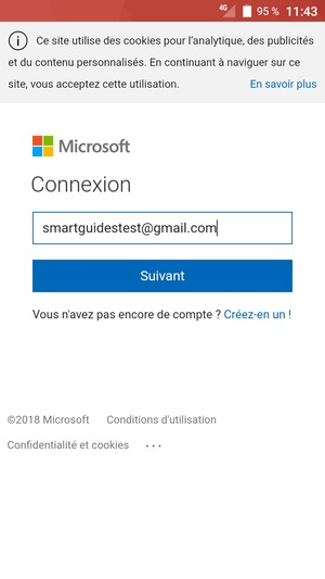 Saisissez votre adresse e-mail et sélectionnez Suivant