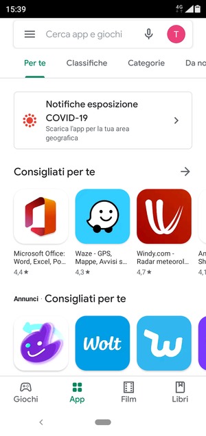 Seleziona la barra di ricerca