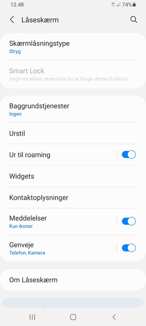 Vælg Skærmlåsningstype