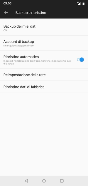 Torna al menu Backup e ripristino e seleziona Account di backup