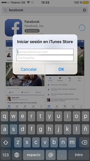 Introduzca su Nombre de usuario y contraseña de ID de Apple y seleccione OK
