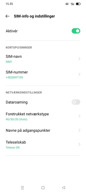 For at skifte netværk, hvis der opstår netværksproblemer, vælg Teleselskab