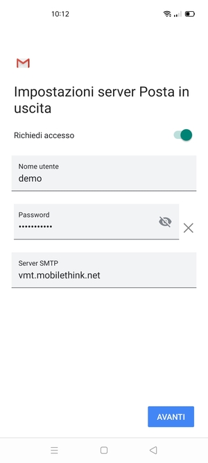 Inserisci l'indirizzo del server di posta in uscita