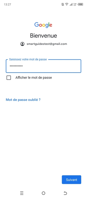Saisissez votre Mot de passe et sélectionnez Suivant