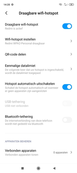 Uw telefoon is nu geïnstalleerd voor gebruik als modem