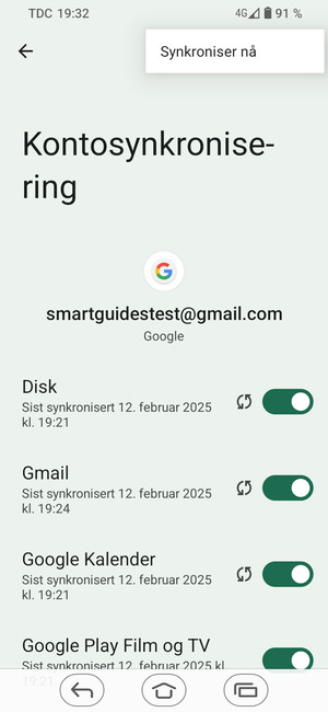 Velg Synkroniser nå
