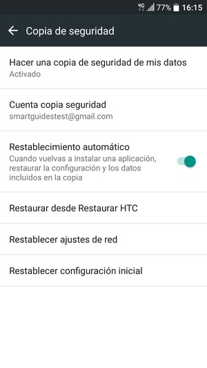 Seleccione Cuenta copia seguridad