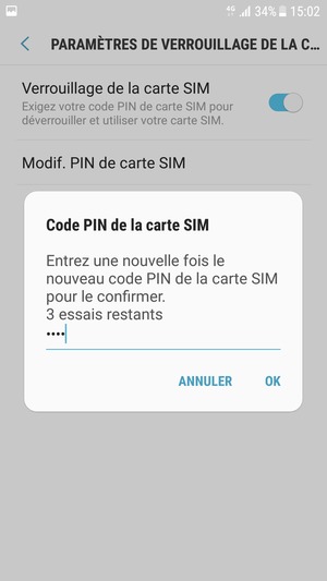 Veuillez confirmer votre nouveau code PIN de la carte SIM et sélectionner OK