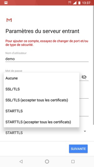 Sélectionnez Aucune puis SUIVANTE