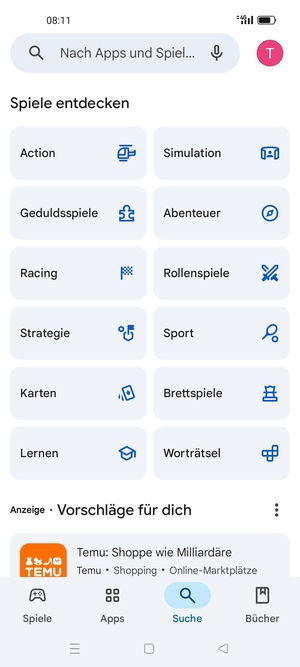 Wählen Sie die Suchleiste