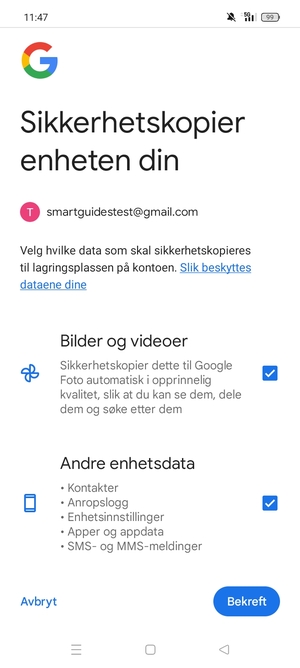 Velg ønsket alternativ og velg Bekreft