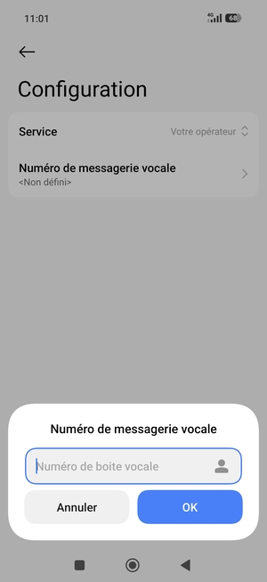 Saisissez le Numéro de  messagerie vocale et sélectionnez OK