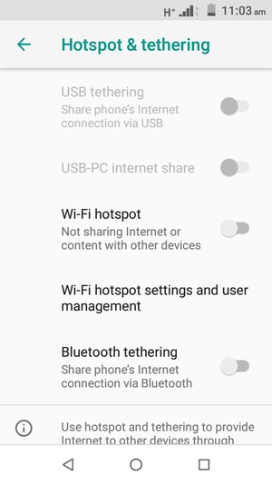 Select Wi-Fi hotspot settings and user management