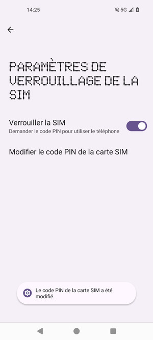 Votre Code PIN de la carte SIM a été modifié